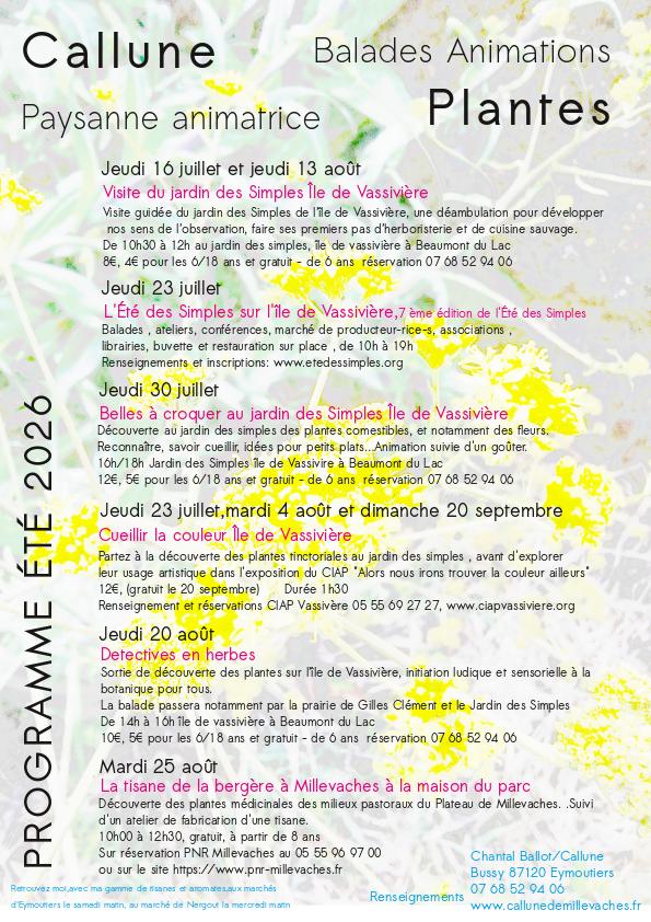 programme animation été 2026 de découverte des plantes